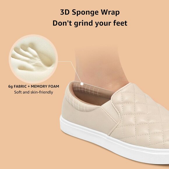 Brand New Women Beige White Faux Leather STQ Loafers Memory Foam Slip On Sneaker - Picture 3 of 9